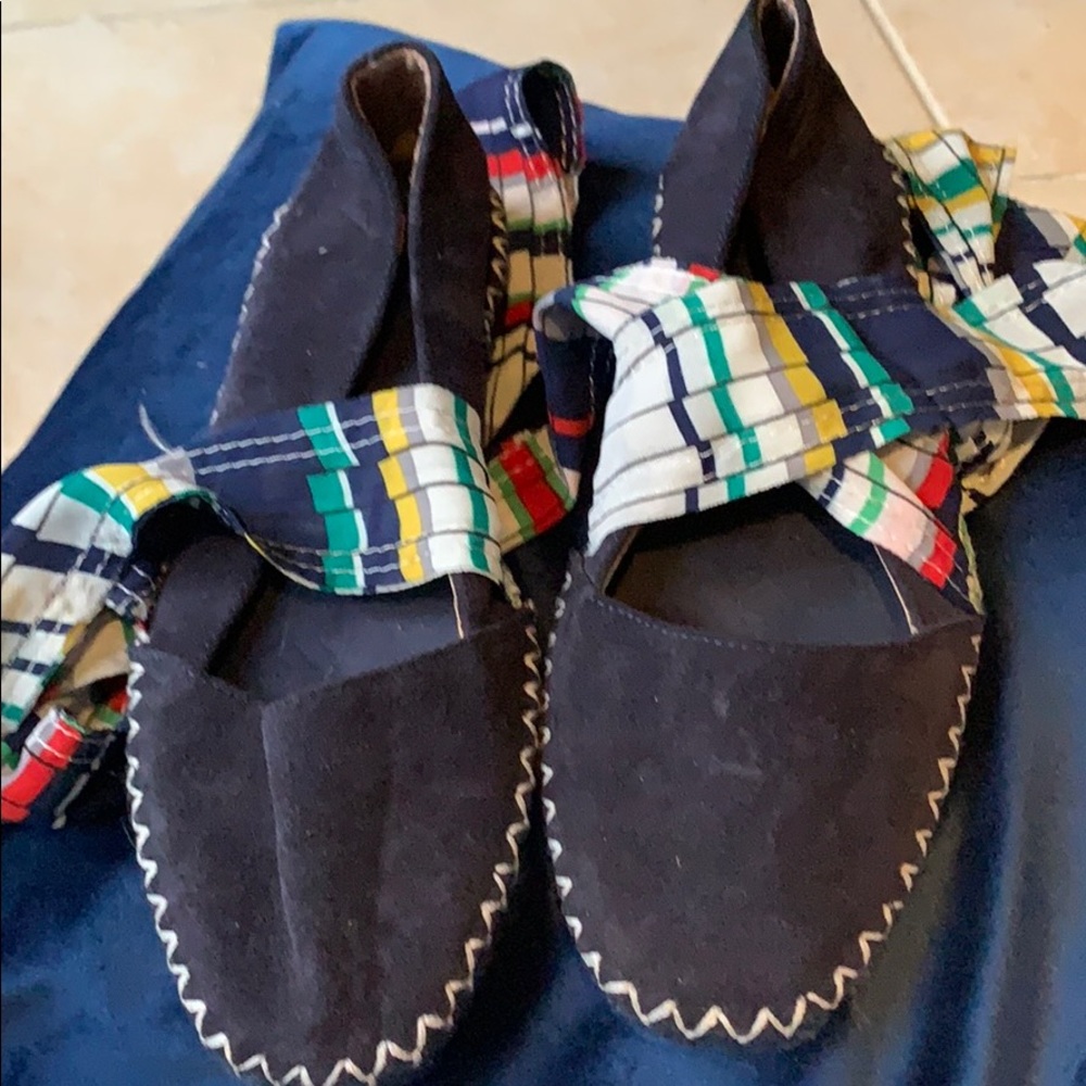 Zara Black Espadrille Flats with Multicolor Plaid Wrap